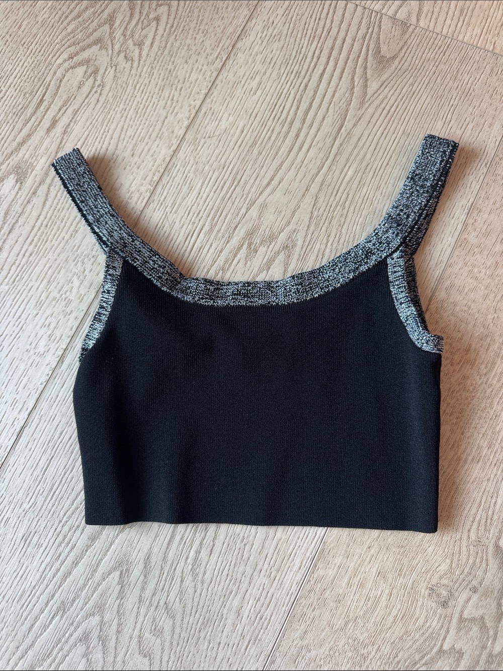 Black Cropped Tank Top with Silver Trim